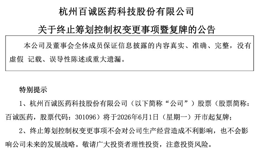 百诚医药下跌超10%,筹划控制权变更“一周游”